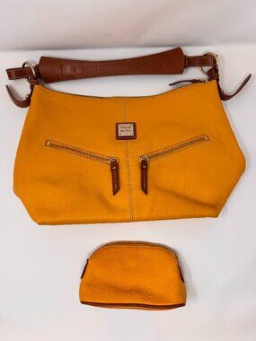 NWOT Dooney & Bourke Mary Pebble Leather Hobo Bag Marigold + Coin Purse 15"